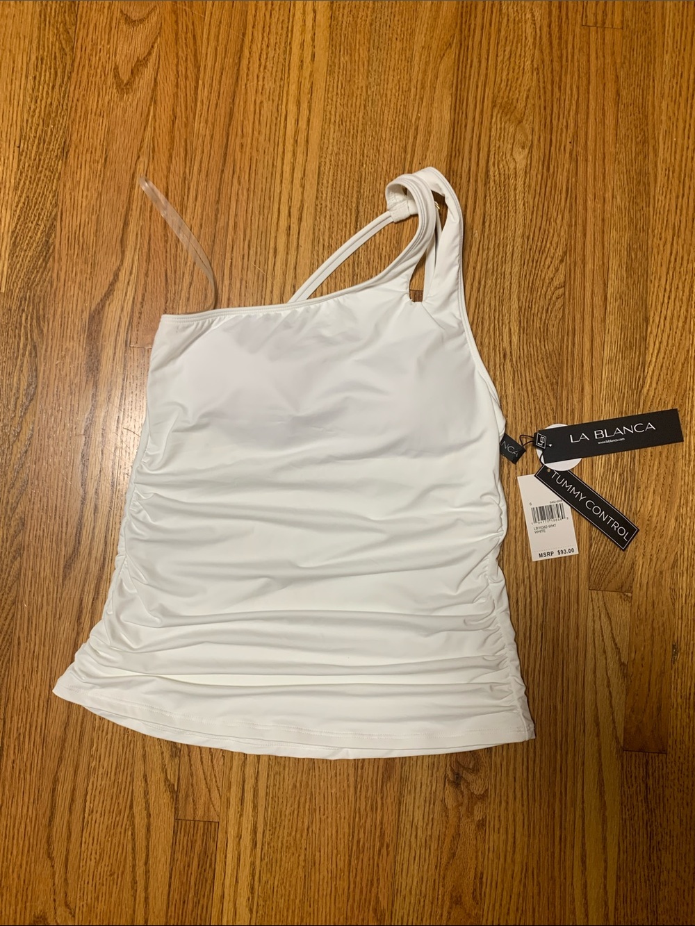 La Blanca swimsuit - island goddess white tankini top, one shoulder keyhole